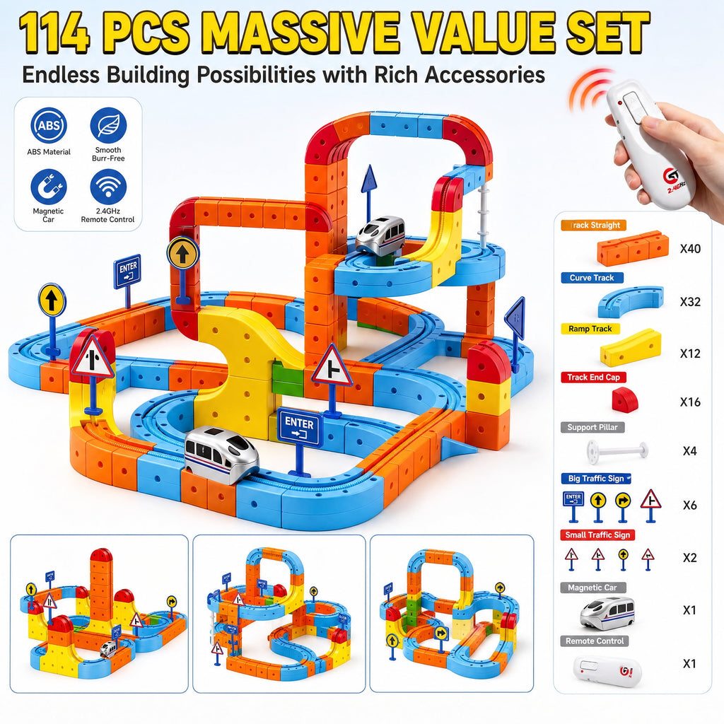 Doulami Electric Train Set for Kids, 147PCS Gravity-Defying 3D Racing Track Sets with Electric Train, Traffic Signs, STEM Train Toys Birthday Gifts for Boys and Girls Age 3+ Years Old