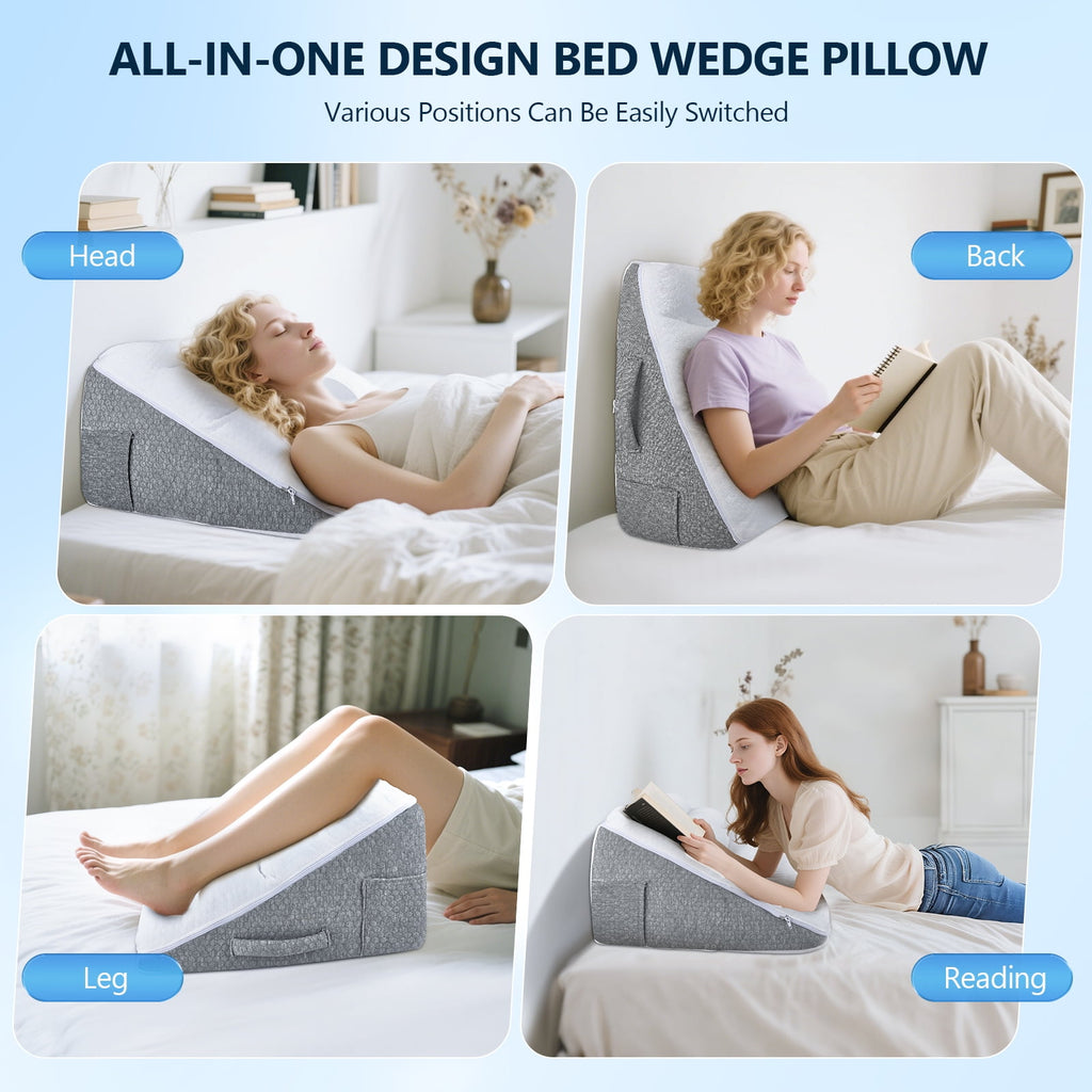 Doulami Bed Wedge Pillow Memory Foam Sleeping Support Pillow, Dual Layer bed wedge pillow for sleeping upright, Washable Cover