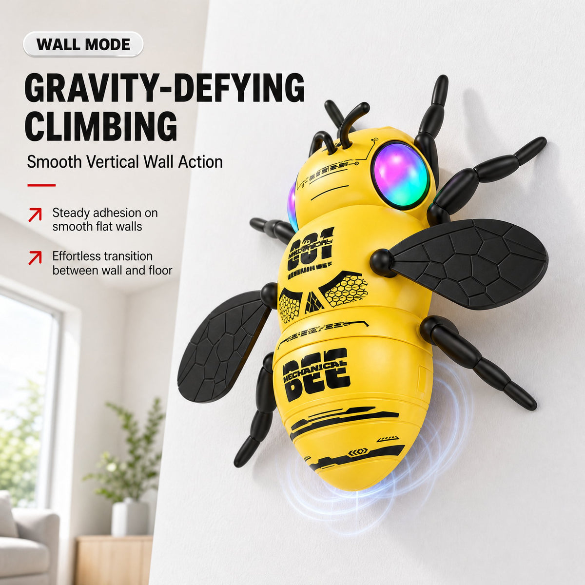 Doulami Remote Control Bee Toy, 2.4GHz Wall Climbing RC Toy for Kids, LED Glow Eyes & 360° Rotation Climbing Bug with 2 Batteries, Quiet Prank Toy for Boys & Girls Birthday Gift