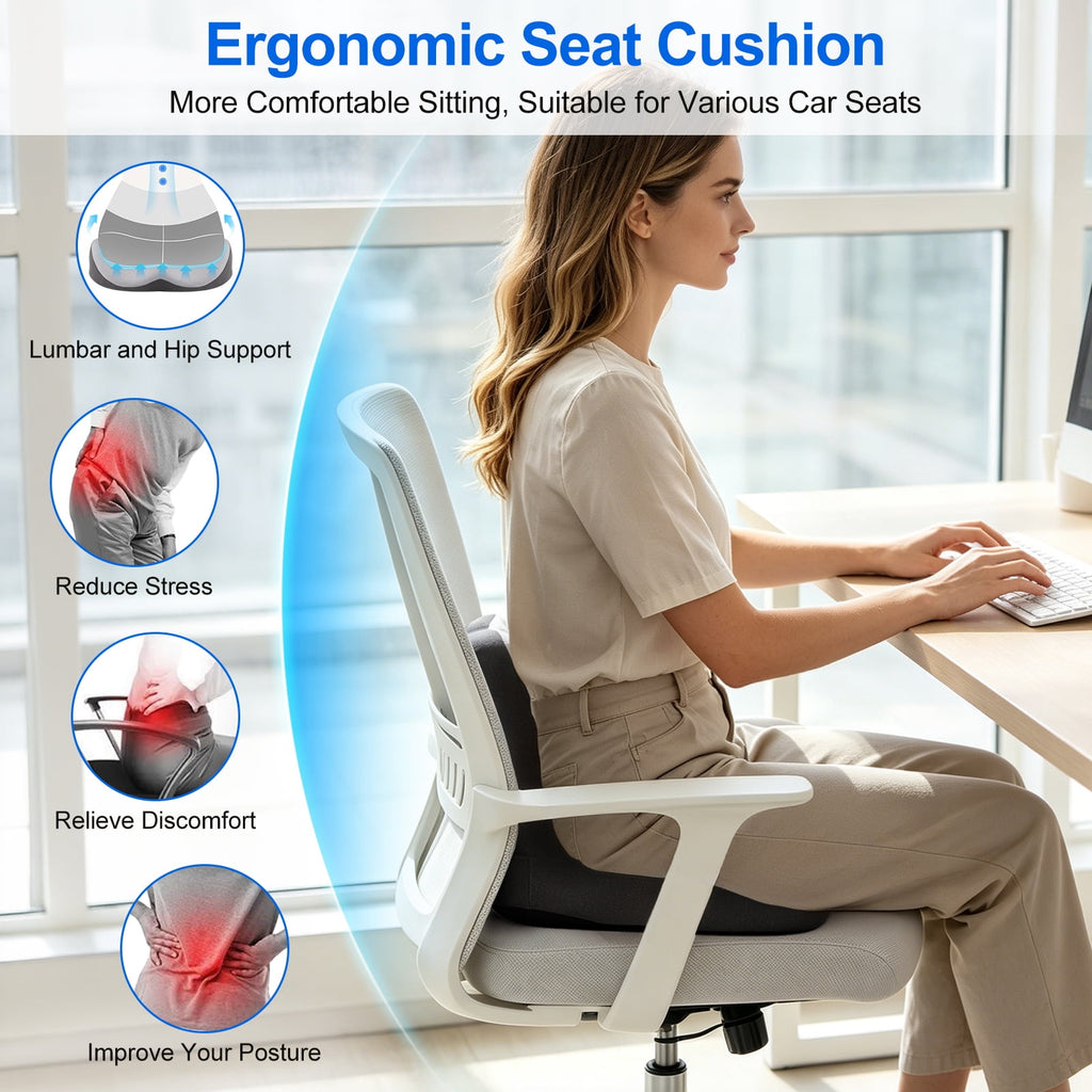 AMTPM Seat Cushion for Desk Chair, Breathable Non-Slip Office Chair Cushion, Ergonomic Back Support Pillow for Car, Home, Office - Relieve Tailbone & Sciatica Pain