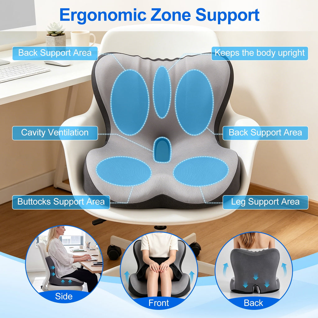 AMTPM Seat Cushion for Desk Chair, Breathable Non-Slip Office Chair Cushion, Ergonomic Back Support Pillow for Car, Home, Office - Relieve Tailbone & Sciatica Pain