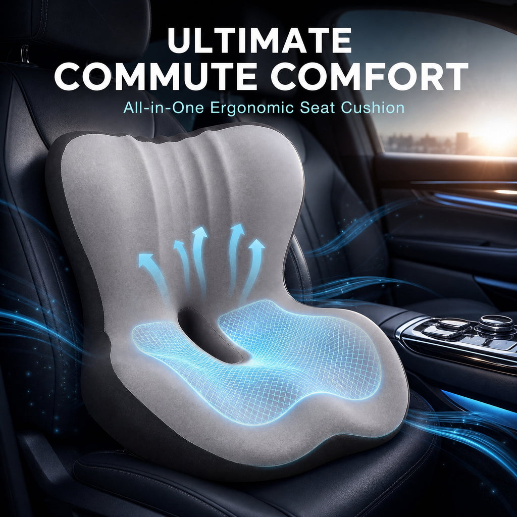 AMTPM Seat Cushion for Desk Chair, Breathable Non-Slip Office Chair Cushion, Ergonomic Back Support Pillow for Car, Home, Office - Relieve Tailbone & Sciatica Pain