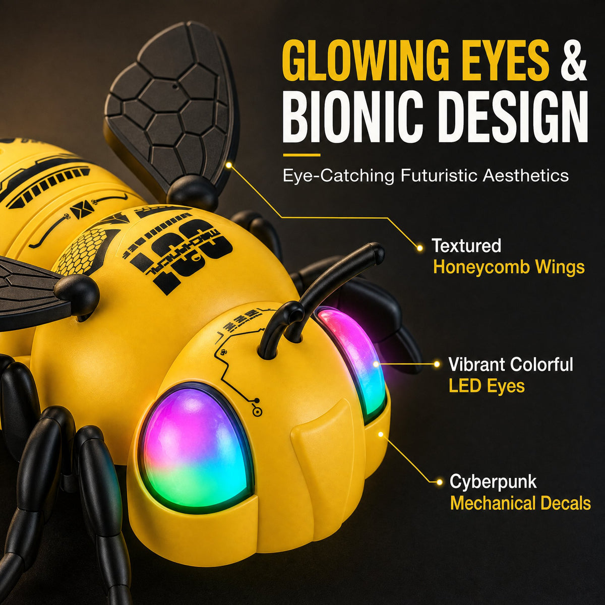 Doulami Remote Control Bee Toy, 2.4GHz Wall Climbing RC Toy for Kids, LED Glow Eyes & 360° Rotation Climbing Bug with 2 Batteries, Quiet Prank Toy for Boys & Girls Birthday Gift