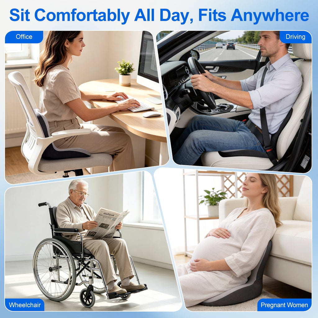 AMTPM Seat Cushion for Desk Chair, Breathable Non-Slip Office Chair Cushion, Ergonomic Back Support Pillow for Car, Home, Office - Relieve Tailbone & Sciatica Pain