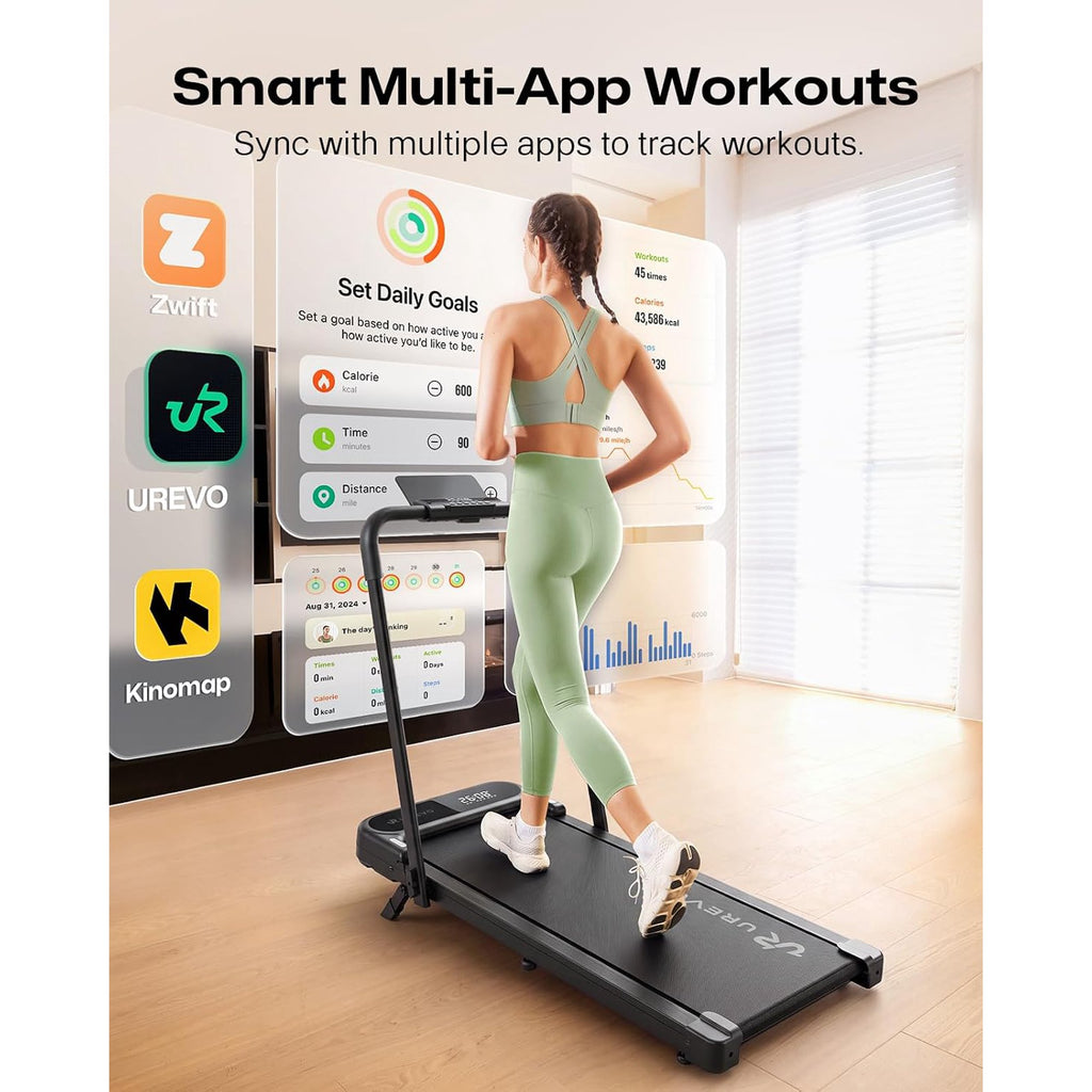 UREVO Strol 2E Pro Smart Walking Pad Treadmill with APP, 12% Incline, Compact Walking Pad with Safety Handle, Plug & Play, Desk Treadmill with LED Display, Walking & Running for Home Office