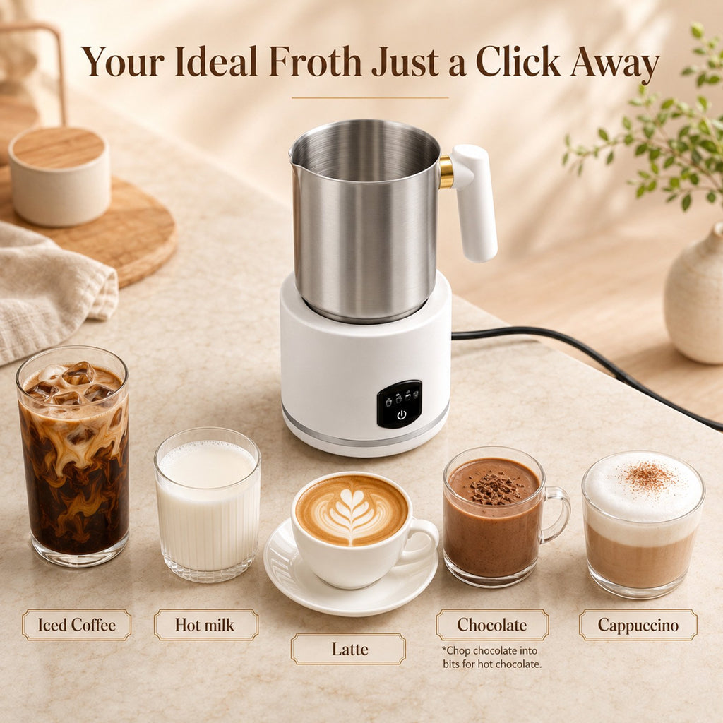 Milk Frother, 4 in 1 Milk Frother and Steamer, Dishwasher Safe, Glass Frother 16.9oz Warm and Cold Foam Maker, Electric Milk Frother for Coffee, Latte, Hot Chocolate (Silver)