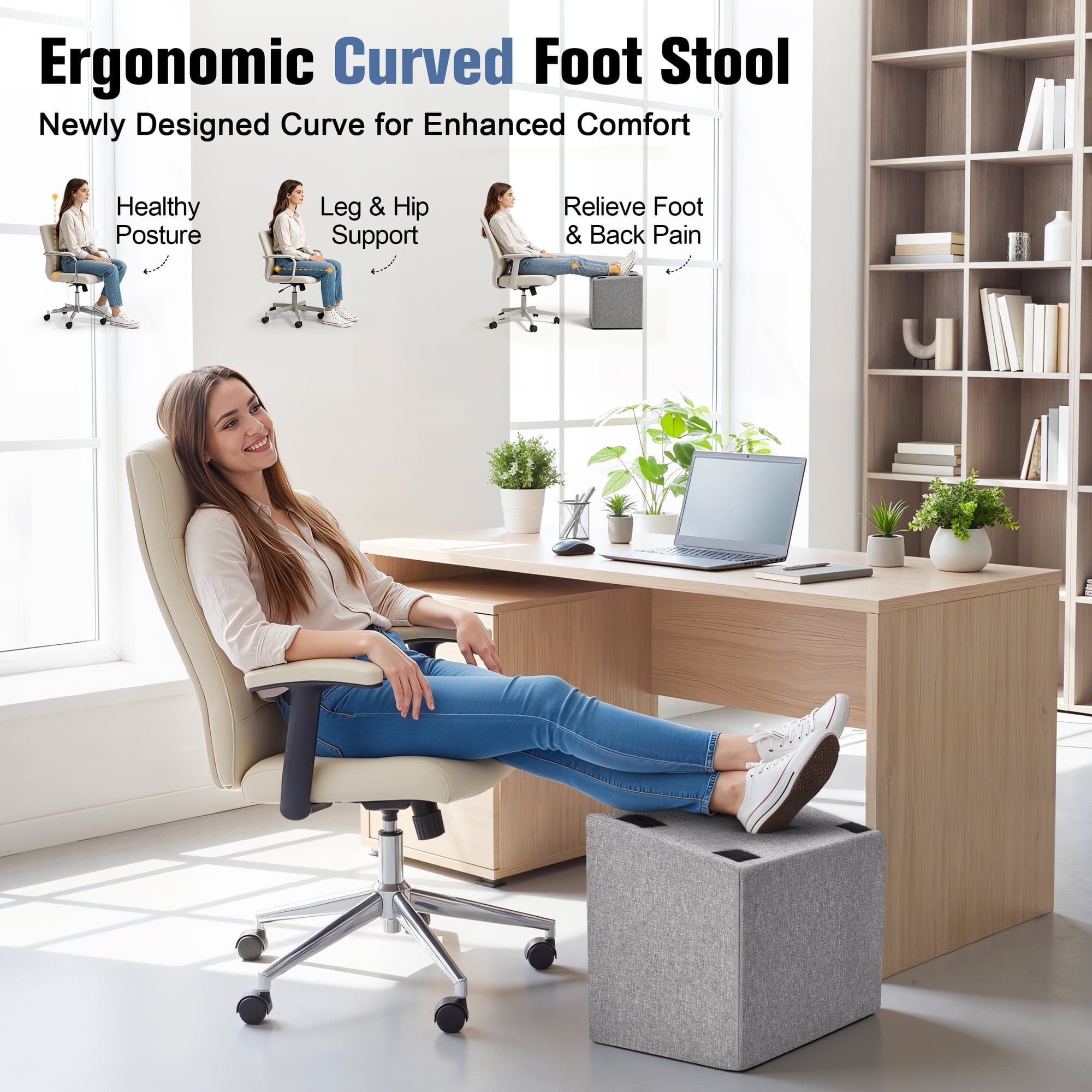 AMTPM Foot Rest for Under Desk, Ergonomic Desk Foot Rest 3 Adjustable Heights High-Density Foam, Comfort Under Desk Footrest for Office Bed Couch, Relieve Leg Pressure, 16.5x11x17in