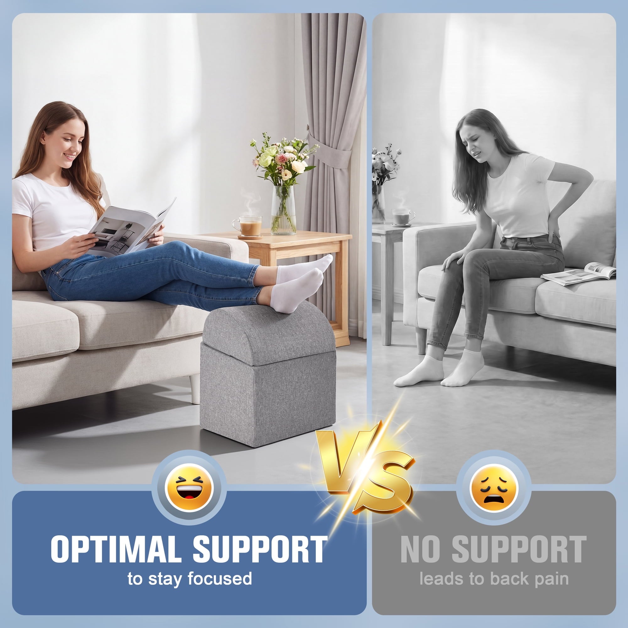 AMTPM Foot Rest for Under Desk, Ergonomic Desk Foot Rest 3 Adjustable Heights High-Density Foam, Comfort Under Desk Footrest for Office Bed Couch, Relieve Leg Pressure, 16.5x11x17in